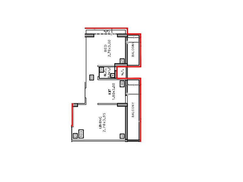 Floor plan of 1 BHK 269 Sq. Ft. Apartment in Dhriti Aura, Navi Mumbai