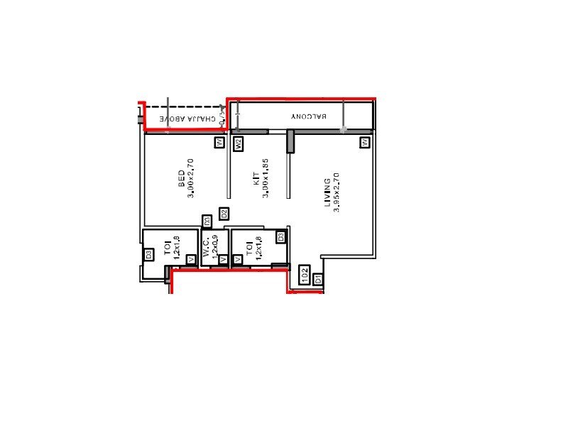 Floor plan of 1 BHK 322 Sq. Ft. Apartment in Dhriti Aura, Navi Mumbai