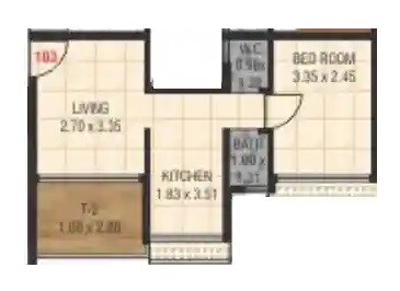 Floor plan of 1 BHK 360 Sq. Ft. Apartment in Divine Complex, Navi Mumbai