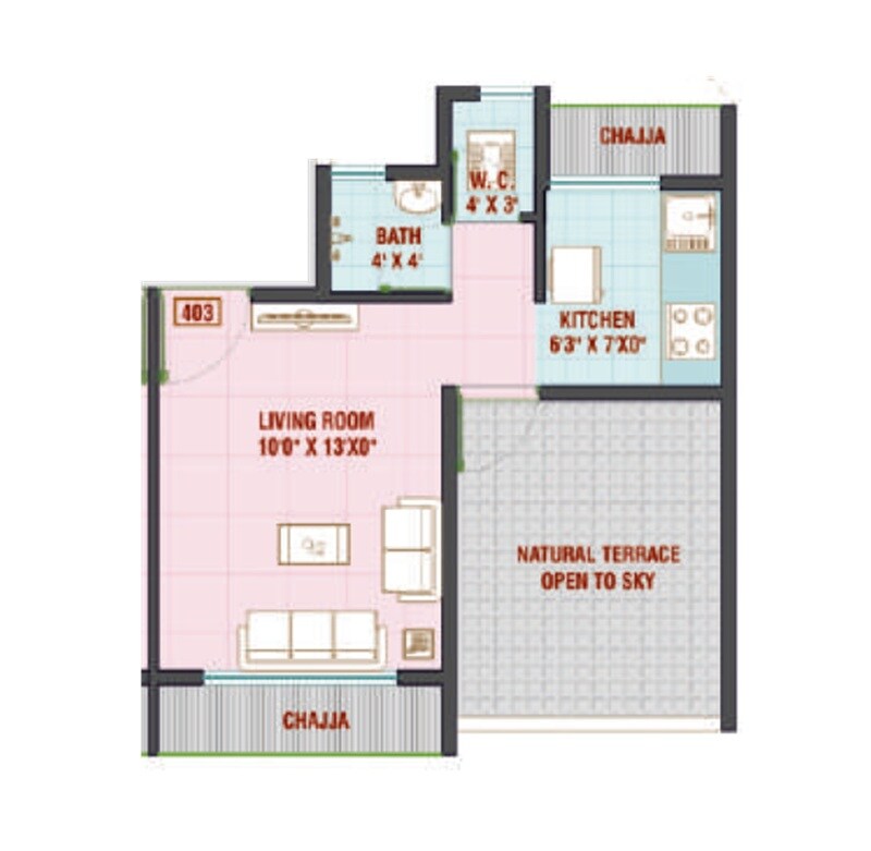 Floor plan of 198 Sq. Ft. Studio in Divine Flair, Navi Mumbai