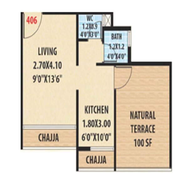 Floor plan of 174 Sq. Ft. Studio in Divine Plaza, Navi Mumbai