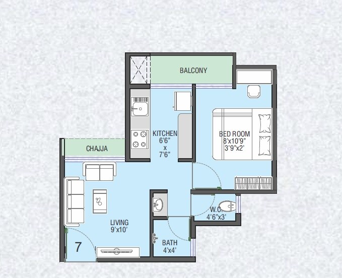 Floor plan of 1 BHK 291 Sq. Ft. Apartment in Divine Vista Harmony, Navi Mumbai
