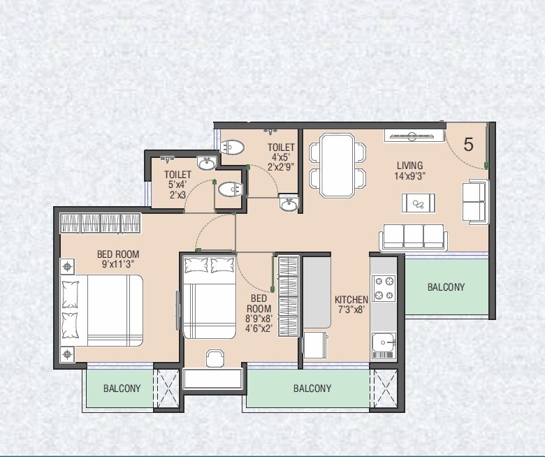 Floor plan of 2 BHK 464 Sq. Ft. Apartment in Divine Vista Harmony, Navi Mumbai