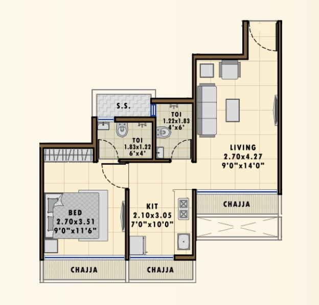 1 BHK 450 Sq. Ft. Apartment in Divyadrishti Siddhivinayak Anaya