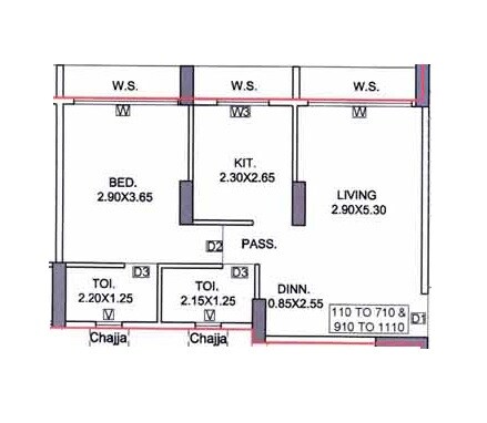 Floor plan of 1 BHK 448 Sq. Ft. Apartment in Divyadrishti Siddhivinayak Atulyam, Navi Mumbai