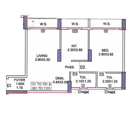Floor plan of 1 BHK 480 Sq. Ft. Apartment in Divyadrishti Siddhivinayak Atulyam, Navi Mumbai