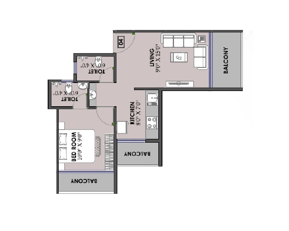 Floor plan of 1 BHK 304 Sq. Ft. Apartment in Diya Bhakti Hill, Navi Mumbai