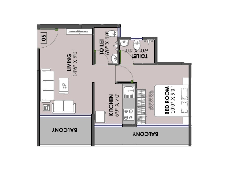 Floor plan of 1 BHK 358 Sq. Ft. Apartment in Diya Bhakti Hill, Navi Mumbai