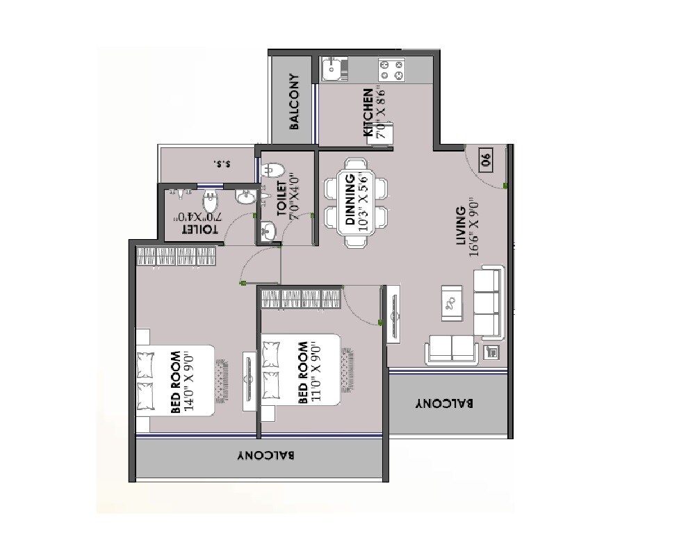 Floor plan of 2 BHK 470 Sq. Ft. Apartment in Diya Bhakti Hill, Navi Mumbai