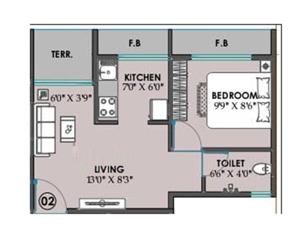 Floor plan of 1 BHK 264 Sq. Ft. Apartment in Doshi Diya Homes, Navi Mumbai