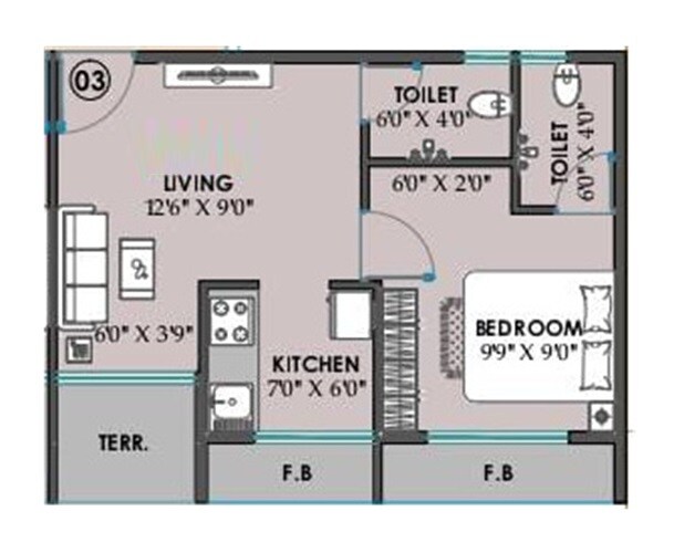 Floor plan of 1 BHK 294 Sq. Ft. Apartment in Doshi Diya Homes, Navi Mumbai