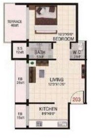 Floor plan of 1 BHK 660 Sq. Ft. Apartment in Dream Aradhya, Navi Mumbai
