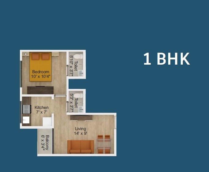 Floor plan of 1 BHK 318 Sq. Ft. Apartment in Dream City Khalapur, Navi Mumbai