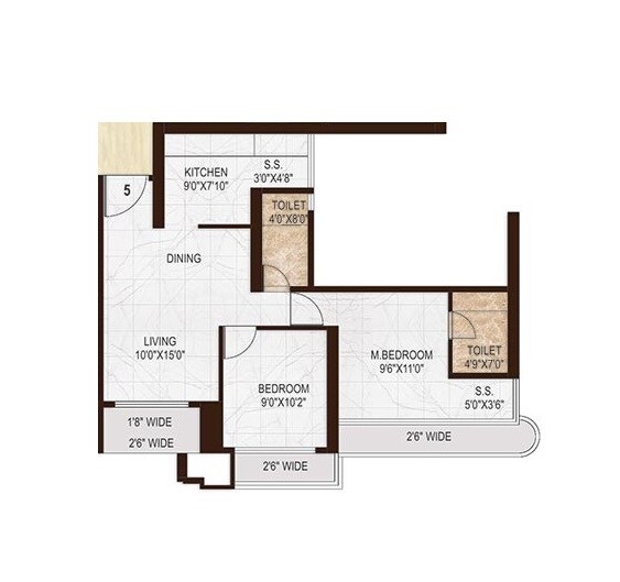 Floor plan of 2 BHK 634 Sq. Ft. Apartment in Dream Meadows, Navi Mumbai
