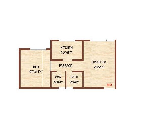 Floor plan of 1 BHK 331 Sq. Ft. Apartment in Dreams Park Neral, Navi Mumbai