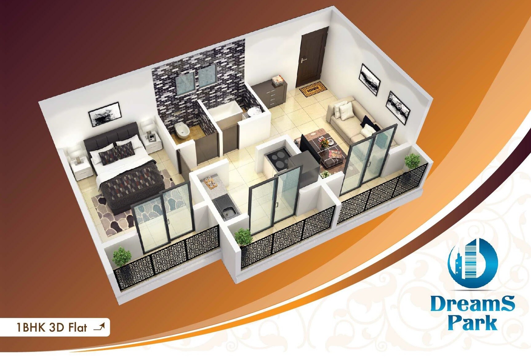 Floor plan of 1 BHK 369 Sq. Ft. Apartment in Dreams Park Neral, Navi Mumbai