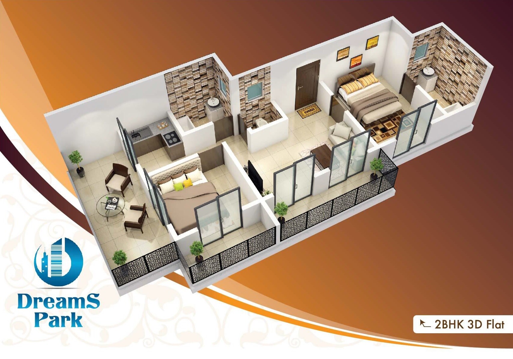 Floor plan of 2 BHK 491 Sq. Ft. Apartment in Dreams Park Neral, Navi Mumbai