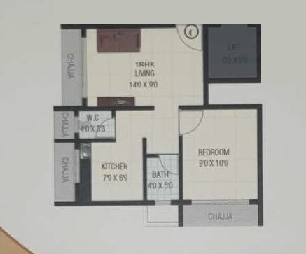 Floor plan of 1 BHK 331 Sq. Ft. Apartment in DSR Paradise, Navi Mumbai