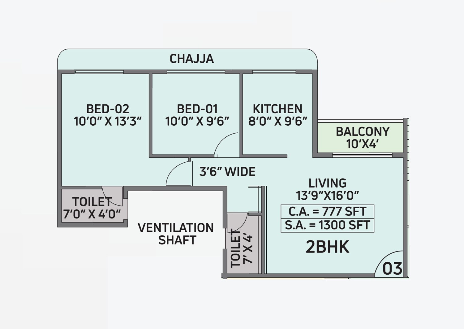 2 BHK 777 Sq. Ft. Apartment