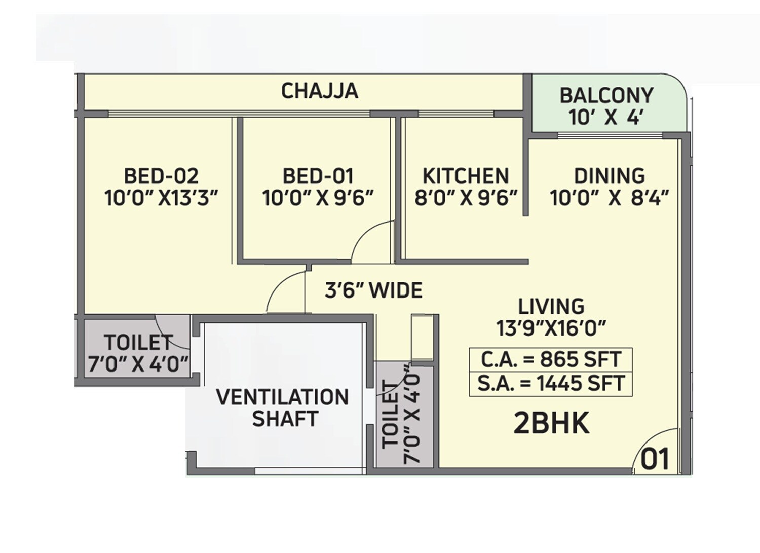 2 BHK 865 Sq. Ft. Apartment