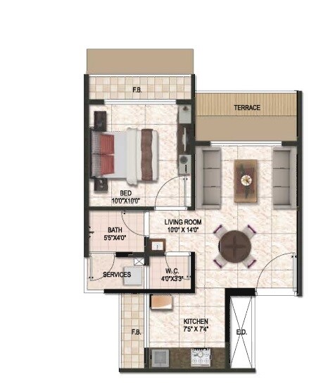Floor plan of 1 BHK 259 Sq. Ft. Apartment in Dudhe Vitevari, Navi Mumbai