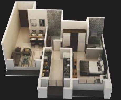 Floor plan of 1 BHK 366 Sq. Ft. Apartment in Dwarika Valley, Navi Mumbai