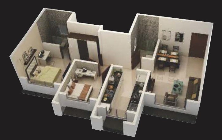 Floor plan of 2 BHK 480 Sq. Ft. Apartment in Dwarika Valley, Navi Mumbai