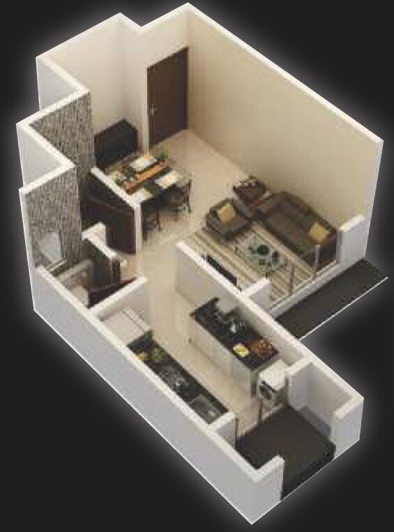 Floor plan of 210 Sq. Ft. Studio in Dwarika Valley, Navi Mumbai