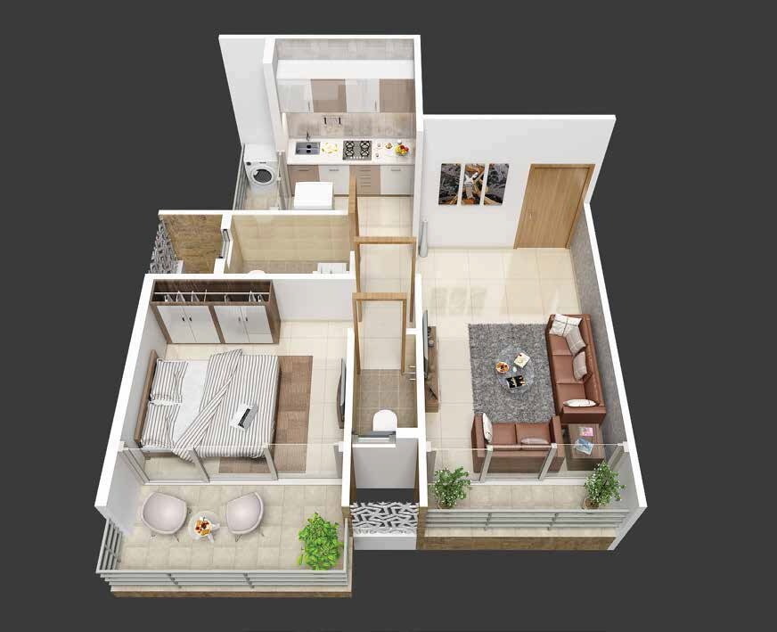 Floor plan of 1 BHK 232 Sq. Ft. Apartment in Dweepmala Baline Dwellings, Navi Mumbai