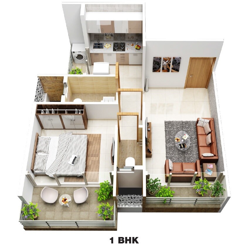 Floor plan of 1 BHK 316 Sq. Ft. Apartment in Dweepmala Baline Dwellings, Navi Mumbai