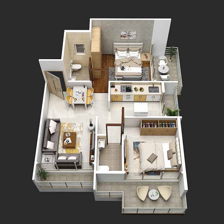 Floor plan of 2 BHK 338 Sq. Ft. Apartment in Dweepmala Baline Dwellings, Navi Mumbai