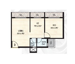 Floor plan of 1 BHK 374 Sq. Ft. Apartment in Dweepmala Baline Royale, Navi Mumbai