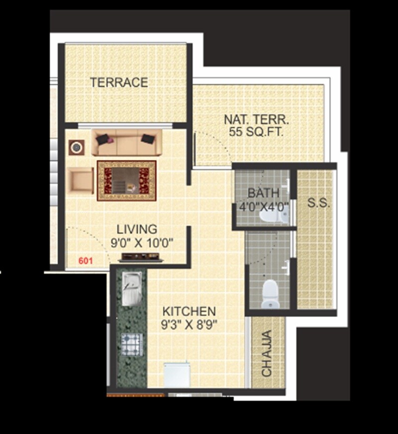 Floor plan of 173 Sq. Ft. Studio in Dynamic Avenue, Navi Mumbai