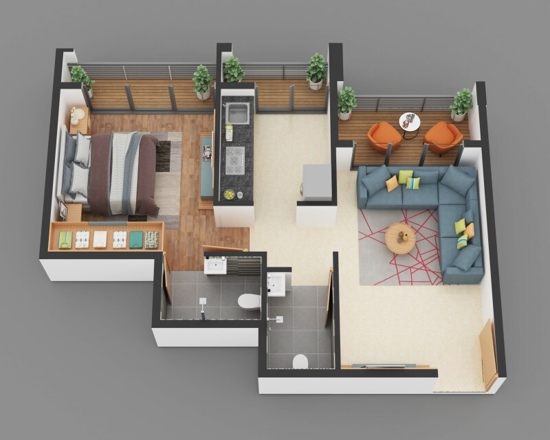 Floor plan of 1 BHK 339 Sq. Ft. Apartment in Dynamic Imperial Crown, Navi Mumbai