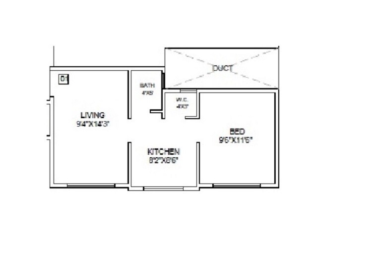 Floor plan of 1 BHK 342 Sq. Ft. Apartment in Eakadanta Sankul, Navi Mumbai