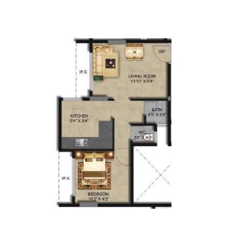1 BHK 330 Sq. Ft. Apartment