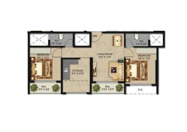 2 BHK 650 Sq. Ft. Apartment