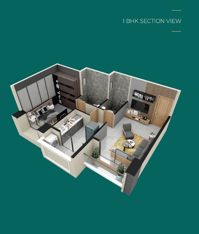 Floor plan of 1 BHK 352 Sq. Ft. Apartment in Edenic Utopia, Navi Mumbai