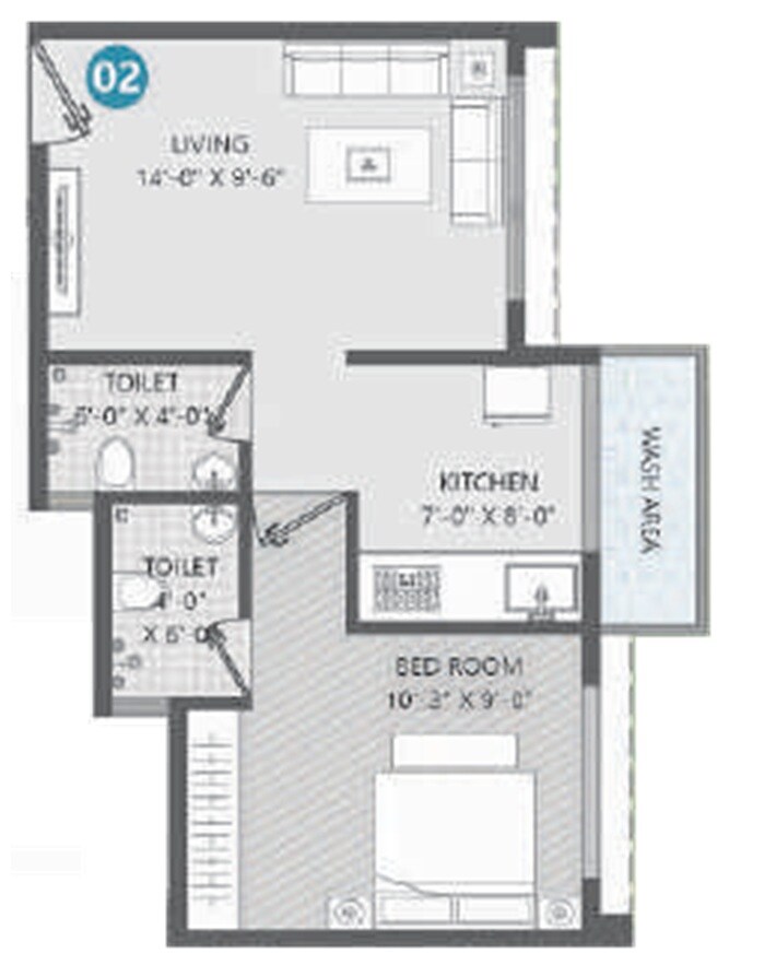 Floor plan of 1 BHK 381 Sq. Ft. Apartment in Edenic Utopia, Navi Mumbai