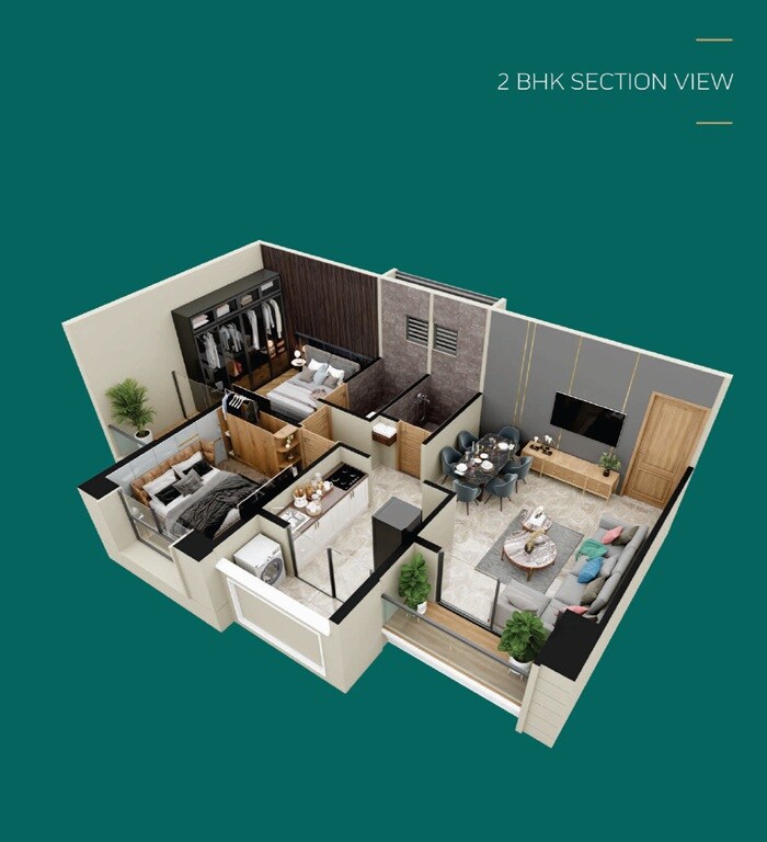 Floor plan of 2 BHK 478 Sq. Ft. Apartment in Edenic Utopia, Navi Mumbai