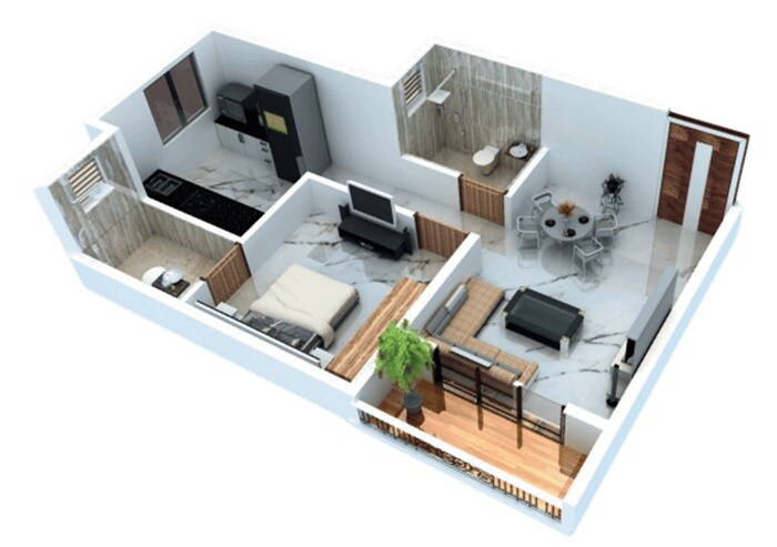 Floor plan of 1 BHK 370 Sq. Ft. Apartment in Elcarim Enclave, Navi Mumbai