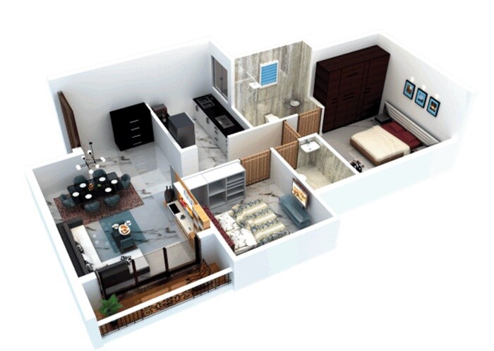 Floor plan of 2 BHK 484 Sq. Ft. Apartment in Elcarim Enclave, Navi Mumbai