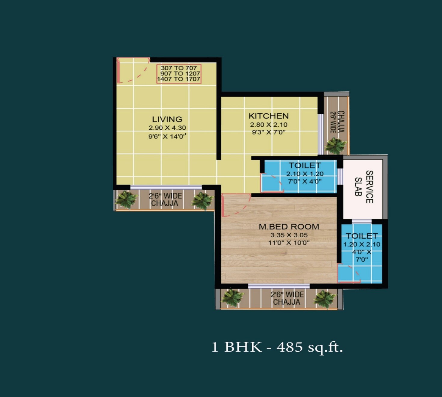 1 BHK 485 Sq. Ft. Apartment