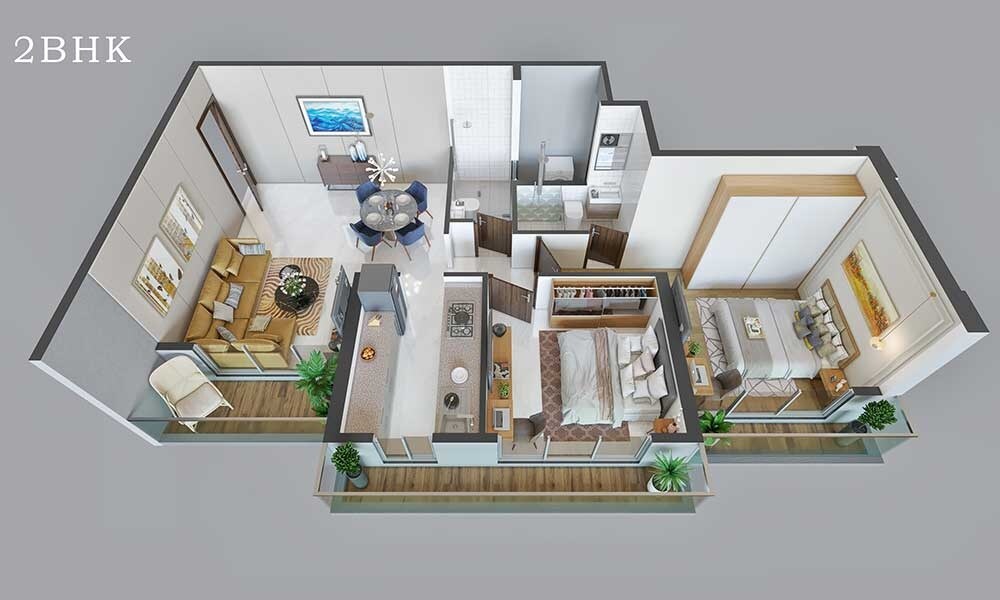 2 BHK 606 Sq. Ft. Apartment