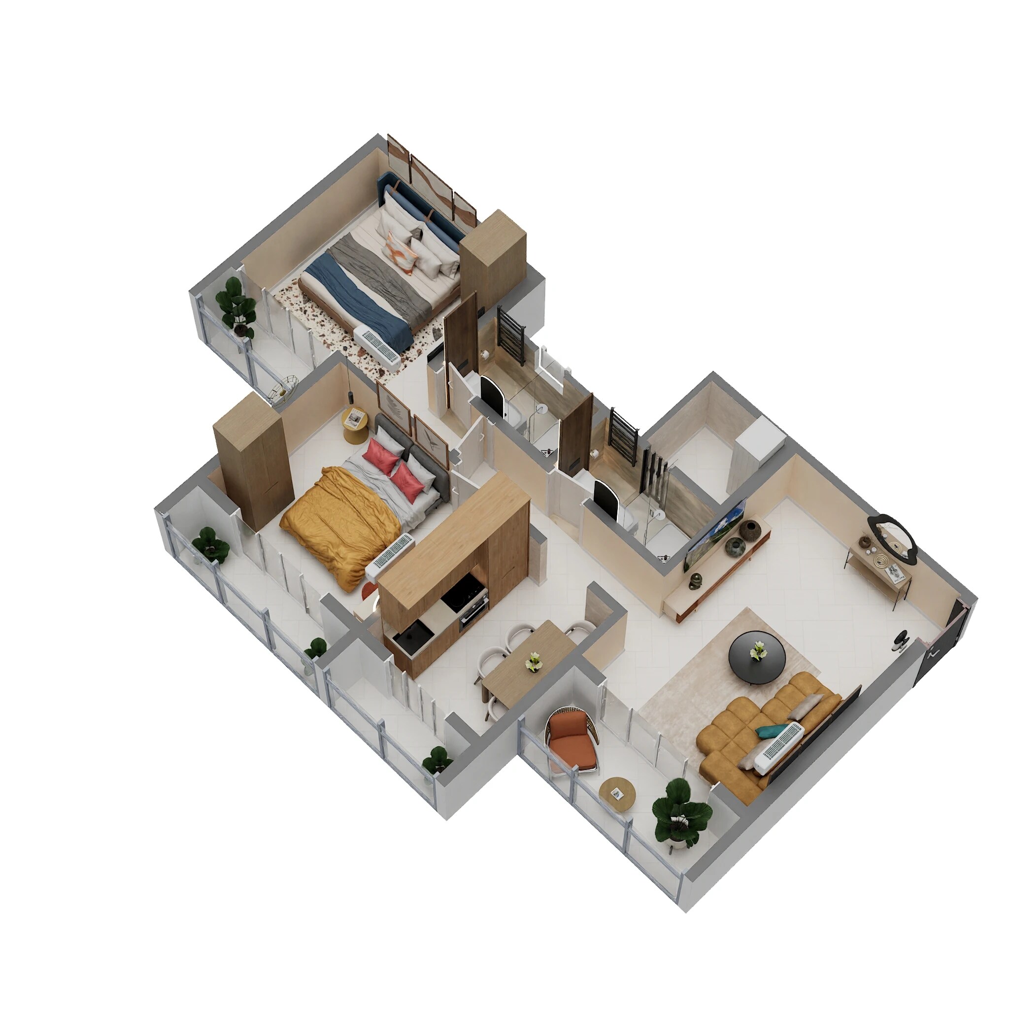 Floor plan of 2 BHK 672 Sq. Ft. Apartment in Ellora Emerald, Navi Mumbai