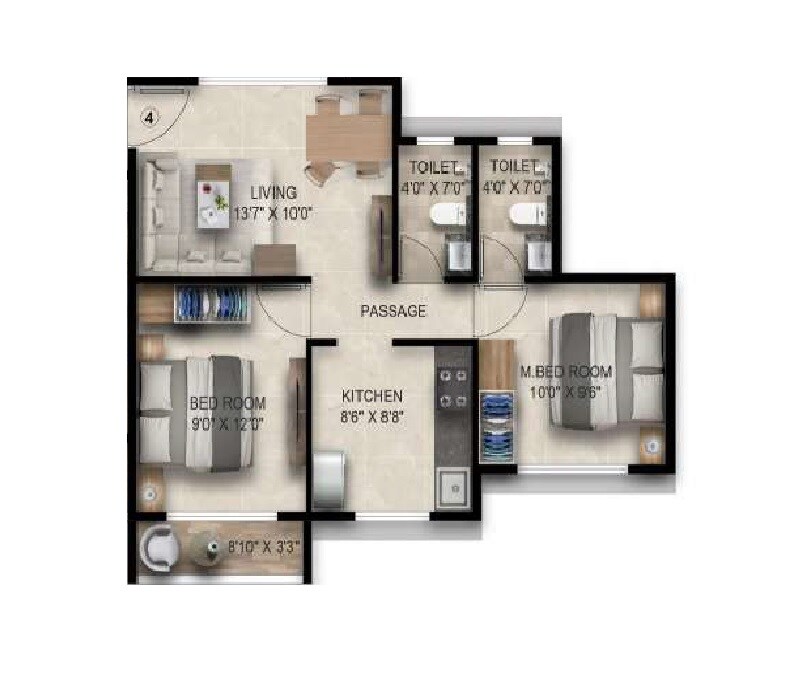 Floor plan of 2 BHK 500 Sq. Ft. Apartment in Emkayen Balaji Pride, Navi Mumbai