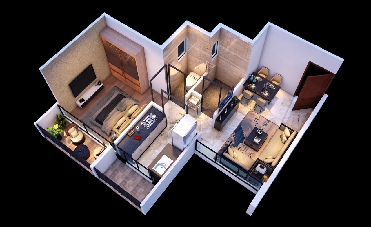 Floor plan of 1 BHK 445 Sq. Ft. Apartment in Empire Vista, Navi Mumbai