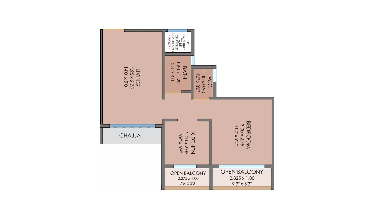 Floor plan of 1 BHK 380 Sq. Ft. Apartment in Empire Vista, Navi Mumbai