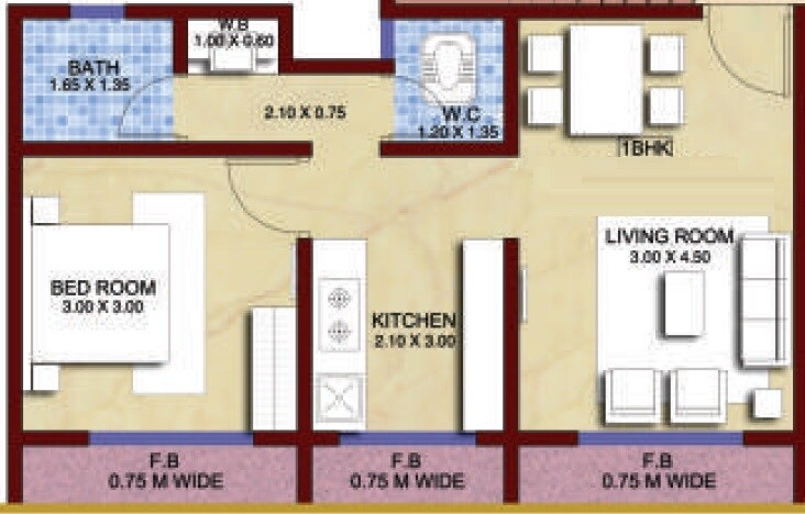 Floor plan of 1 BHK 353 Sq. Ft. Apartment in Enkay Garden, Navi Mumbai