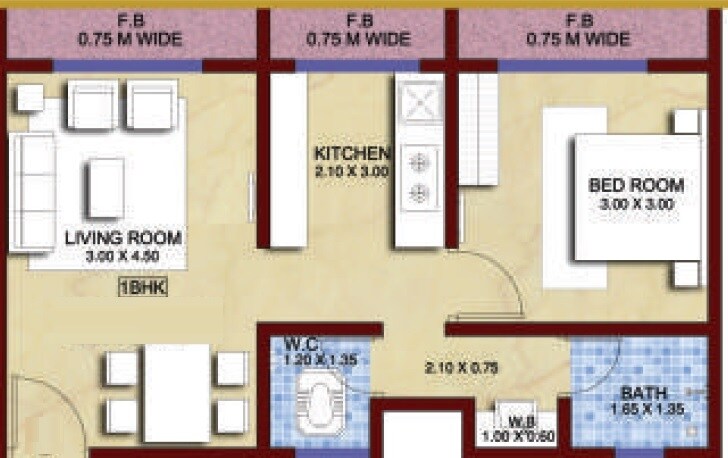 Floor plan of 1 BHK 479 Sq. Ft. Apartment in Enkay Garden, Navi Mumbai